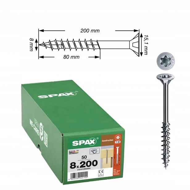 Univerzální vruty Wirox pro dřevěné konstrukce Spax 8 x 200 mm 50 ks