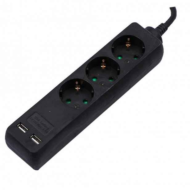 V-tac Prodlužovací Kabel 3 zásuvky 2 porty Usb (3G 1.5MM2 X 5M) černý VT-1125-2