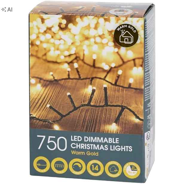 Vánoční Osvětlení Na Stromeček 15 m 750 Led časovač venkovní, vnitřní, zlaté, 14 Režimů