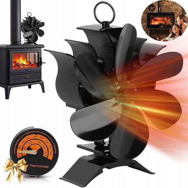 Tichý Ekologický Krbový Ventilátor Poháněný Teplem Pro Kamna, Černý