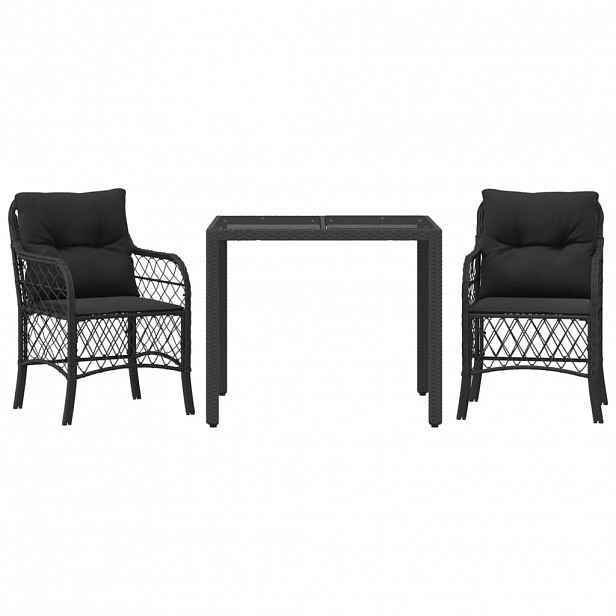 vidaXL 3dílný bistro set s poduškami černý polyratan