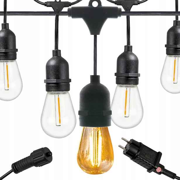 Zahradní Girlanda Světelný Řetěz 15x Led E27 15 m Zahradní Světla IP44