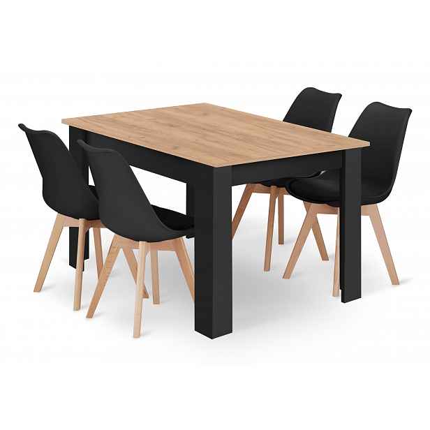 AKCE Černý jídelní set 1 + 4, stůl MADO CRAFT 120x80 + židle BALI MARK černá II. jakost