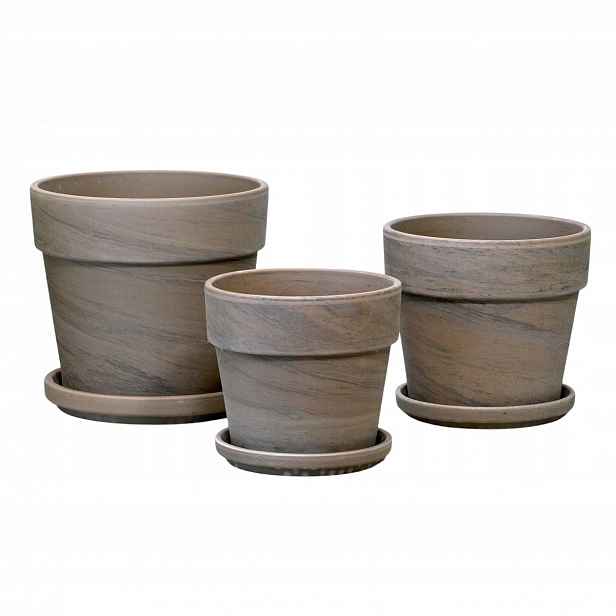 Hliněné květináče Calima Bazalt – sada 3 květináčů – 14 cm, 16 cm a 19 Cm