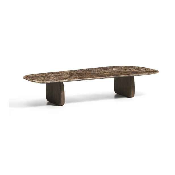 Hnědý/v tmavě přírodní barvě konferenční stolek s deskou z kamene 65x147 cm Pirita – Kave Home