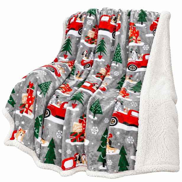 Vánoční Deka 130 X 150 CM Sherpa Plyšový Kamion Oboustranný