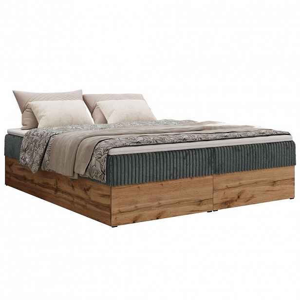 MKS KONTINENTÁLNÍ POSTEL WOOD ZERO 140/200 - Šedá Manšestr - H3