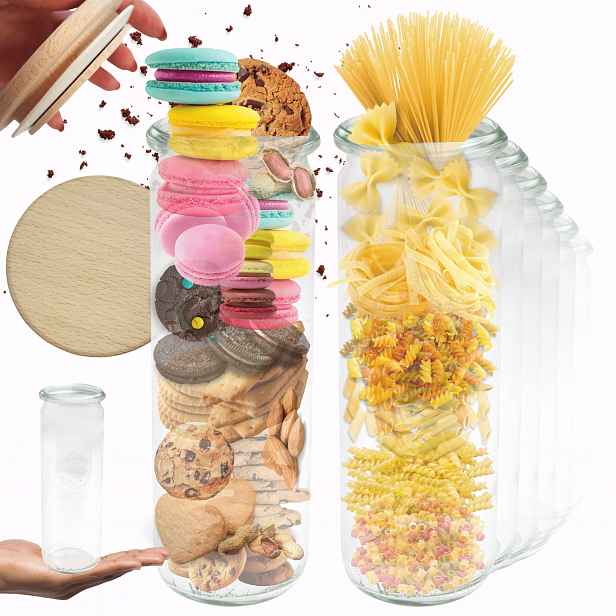 Sklenice Weck 600 ml láhev Cylinder žáruvzdorné dřevěné víko 12 Ks