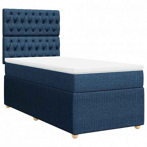 vidaXL Box spring postel s matrací modrá 90x200 cm textil