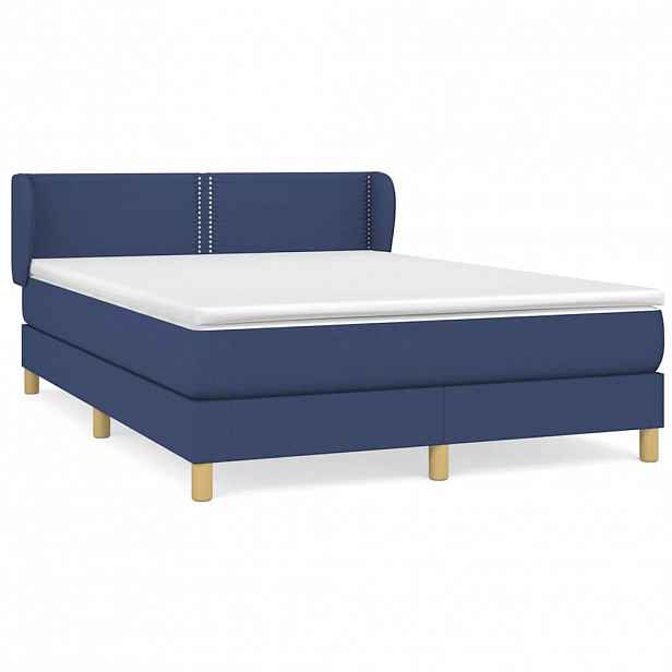vidaXL Box spring postel s matrací modrá 140x200 cm textil