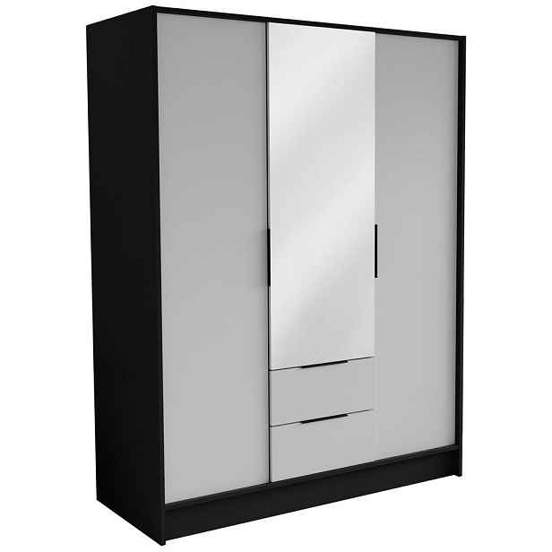MASSENO ŠATNÍ SKŘÍŇ S OTOČNÝMI DVEŘMI CAVA, 150,5/200/51 cm moderní 3dveřová se zrcadlem, černá