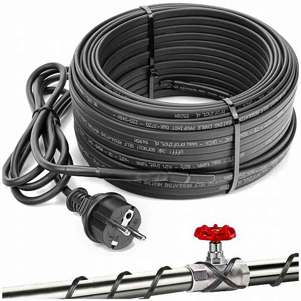 Topný Kabel, samoregulační topný kabel s Konektorem 230 V 1600 W 80 M
