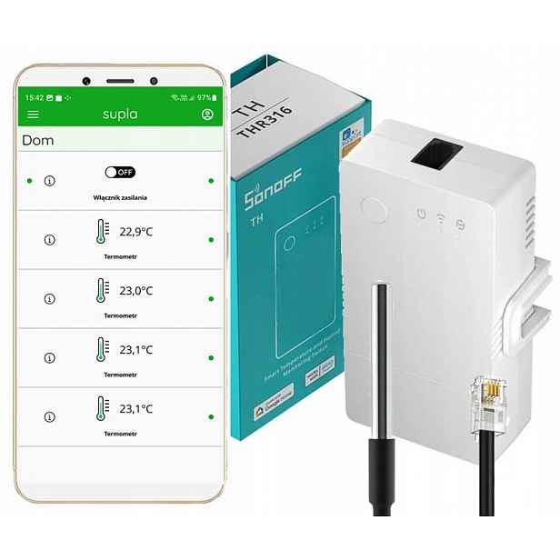 WiFi Termostat Nahraná Supla Sonoff THR316 Teplotní Senzor DS18B20 1x3m