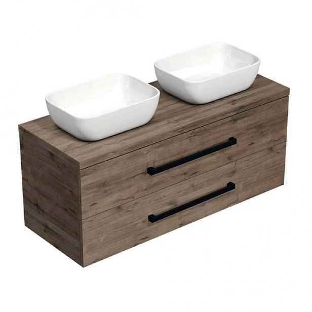 Koupelnová skříňka s černou úchytkou a umyvadlem SAT Cube Way 120x71x46 cm dub Wellington mat CUBE46C1203DW45