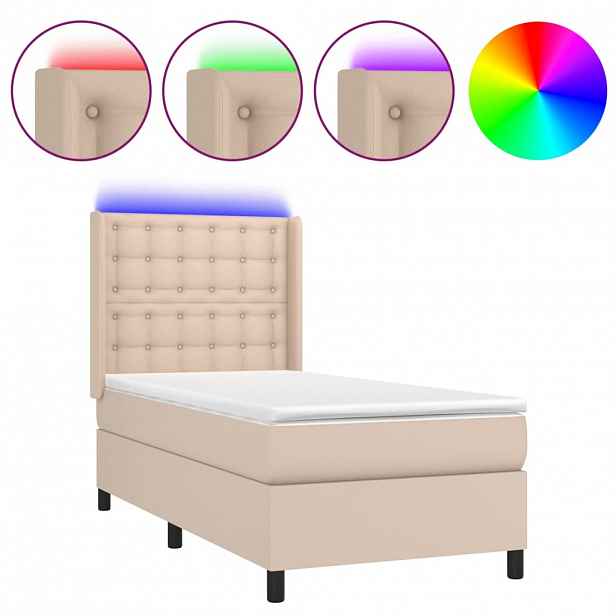 vidaXL Box spring postel matrace a LED cappuccino 100x200cm umělá kůže