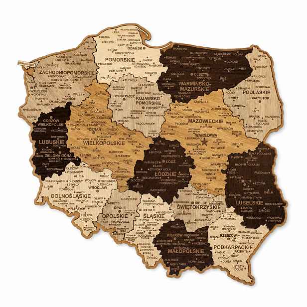 Dřevěná Polský 3D Mapa – Jedinečná Nástěnná Dekorace 62 × 59 CM dárek