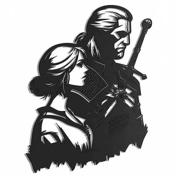 Geralt a Ciri Hra The Witcher Dřevěný 3D obraz