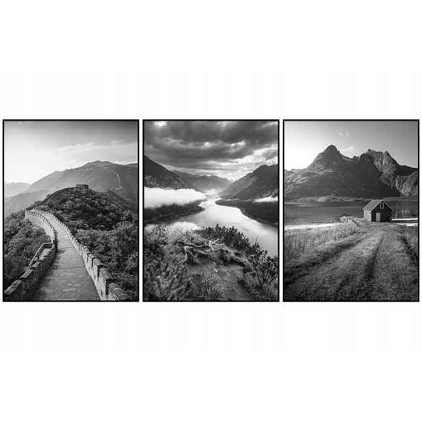 Černobílé krajiny plakáty triptych 3ks 50x70