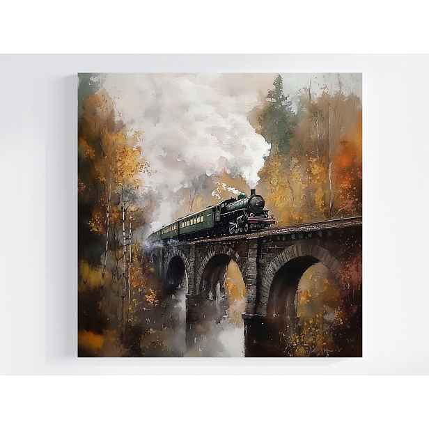 Obraz Na Plátně Canvas Retro Vlak Viadukt Podzimní Krajina 50x50