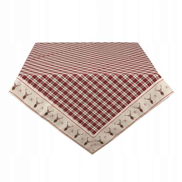 Červeno-bílý bavlněný ubrus s jelenem Cosy Lodge 100 x 100 cm