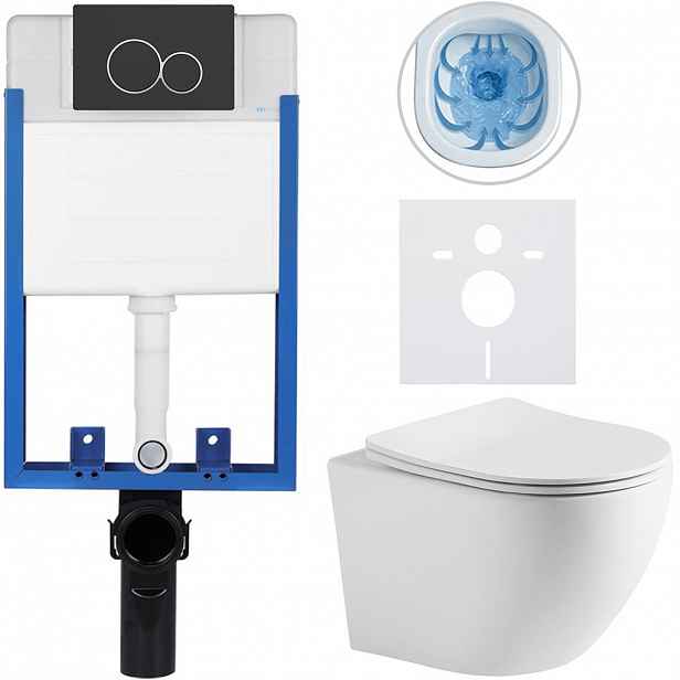 Kompletní WC set Profi/Cesso - bílá matná - WC tlačítko Duo/Černá matná - pro zazdění - 49x36 cm - 8050BD84216