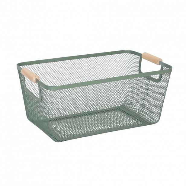 Relaxdays KOŠ Mint drátěný ocel dřevěná madla 37 cm