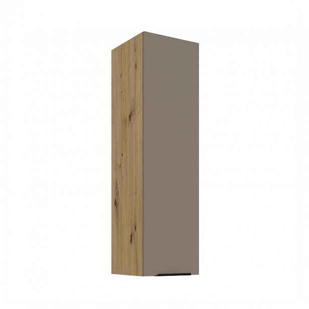 Vysoká horní kuchyňská skříňka LUNARA - šířka 30 cm, tmavě béžová / dub artisan