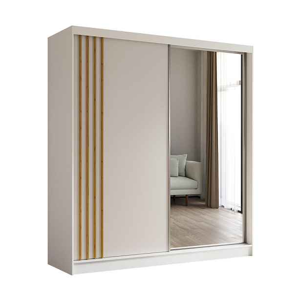MASSENO ŠATNÍ SKŘÍŇ S POSUVNÝMI DVEŘMI NELVIA, 200/216/61 cm 2dveřová se zrcadlem, bílá