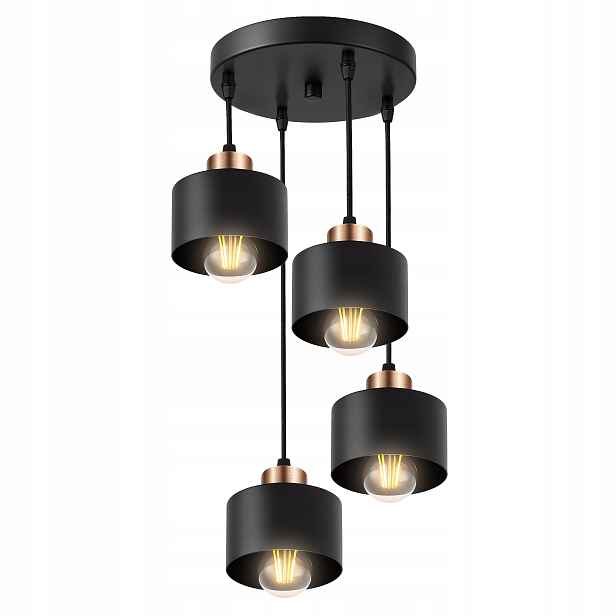 Závěsná stropní Led lampa Černá Měděná 4xE27 do obývacího pokoje