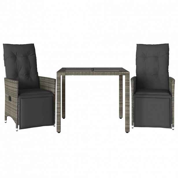 vidaXL 3dílný zahradní bistro set s poduškami šedý polyratan