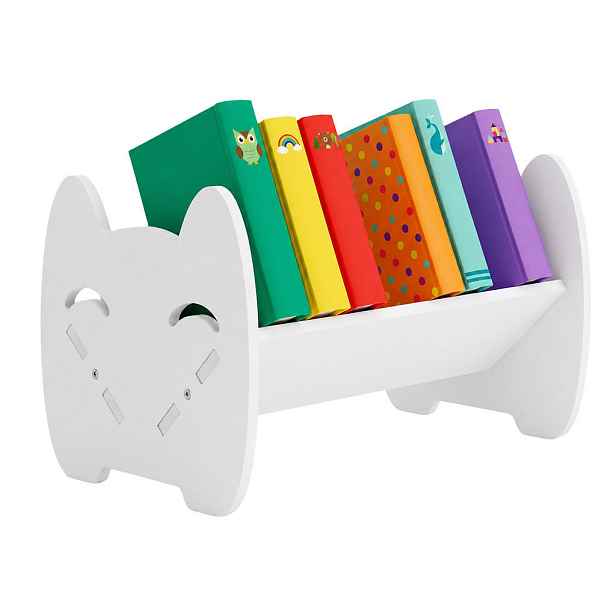 Relaxdays REGÁL Bílá na knihy pro děti kočičí design PVC 32 cm