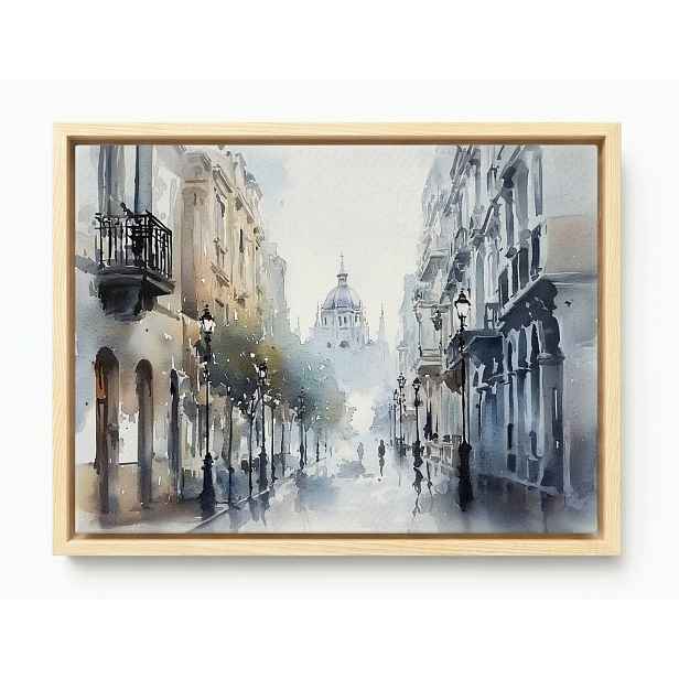 Obraz Rám Americký Box Akvarel Ulice Staré Město Kostel Krajina 80x60