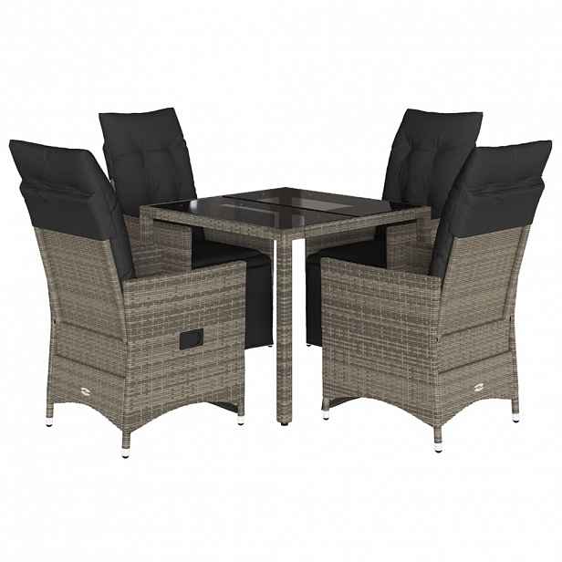 vidaXL 5dílný zahradní bistro set s poduškami šedý polyratan