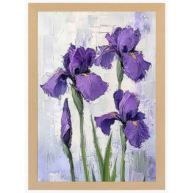 Plakát Rámeček Dřevo Olej Impasto Natura Zahrada Fialové Kosatce 60x80