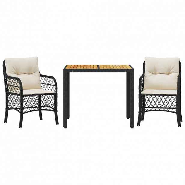 vidaXL 3dílný bistro set s poduškami černý polyratan