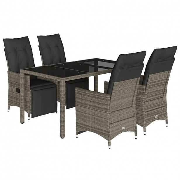 vidaXL 5dílný zahradní bistro set s poduškami šedý polyratan