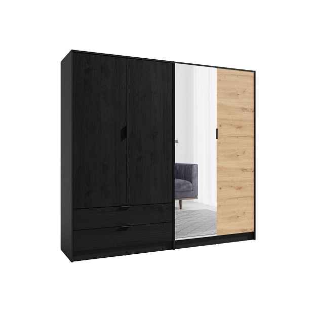 MASSENO ŠATNÍ SKŘÍŇ S OTOČNÝMI DVEŘMI ZETRAL, 220,2/203/54 cm 4dveřová se zrcadlem, černá