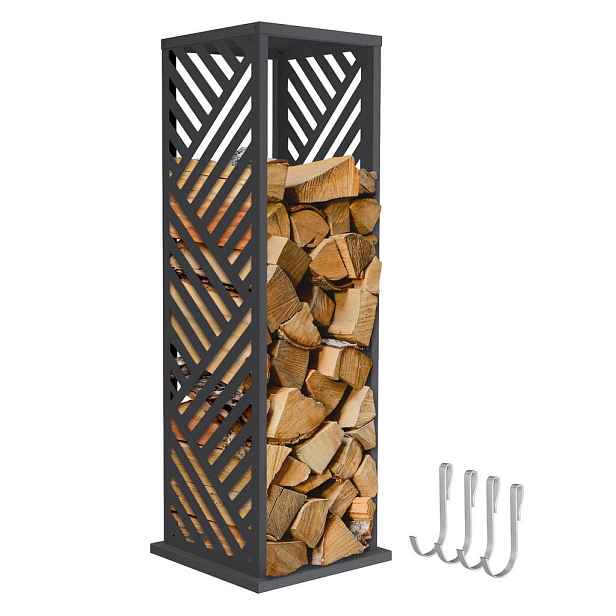 ML-DESIGN REGÁL NA DŘEVO Regál na palivové dřevo pro vnitřní i venkovní použití 37,5 x 37,5 x 112 cm, pozinkovaná ocel, antracit, pruhovaný vzor