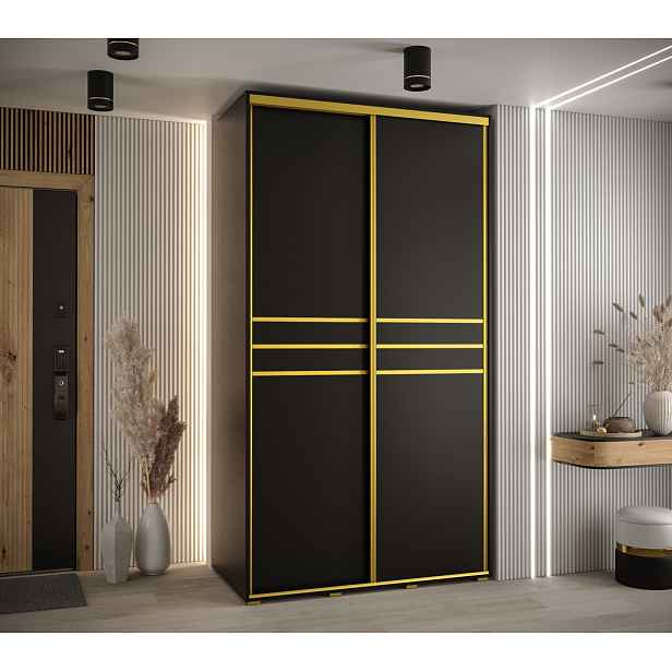 Šatní skříň YVONA 10 - 130/60 cm, černá / zlatá