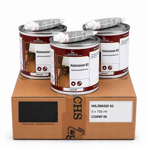 Špachtle na dřevo/holzmasse K2 /750 ml/ČERNÁ Sada 3 × 750 ml