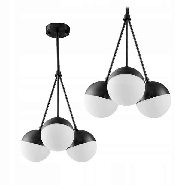 Závěsná Lampa Skleněná Koule Mléčná Černá Bílá