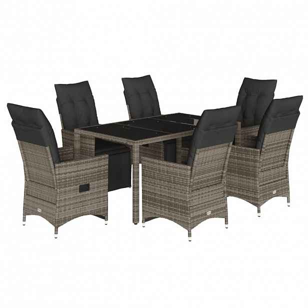 vidaXL 7dílný zahradní bistro set s poduškami šedý polyratan