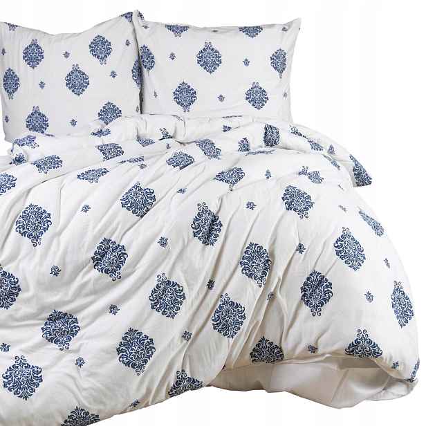 Povlečení jersey 200x220 Jerseylove bílá, tmavě modré geometrické ornamenty