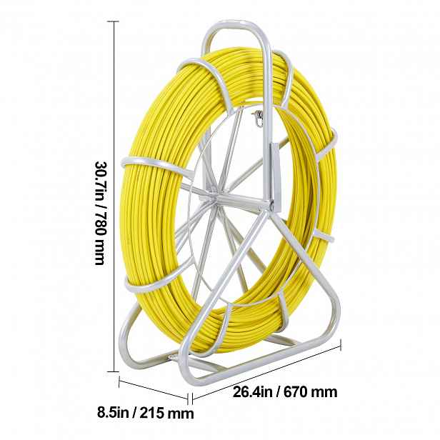 TEMU Sklolaminátová šňůra, 492 stop, 5/16 palce, Duct Rodder Wire Puller, kabelová šňůra s ocelovým stojanem, 3 tahací hlavy, rybářské nástroje pro