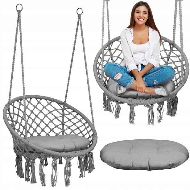 Zahradní závěsné křeslo Boho šedá polštář