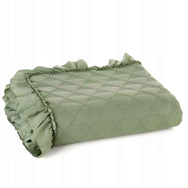 Dekorativní přehoz Vanesa 220x240 světle zelený prošívaný s volánem