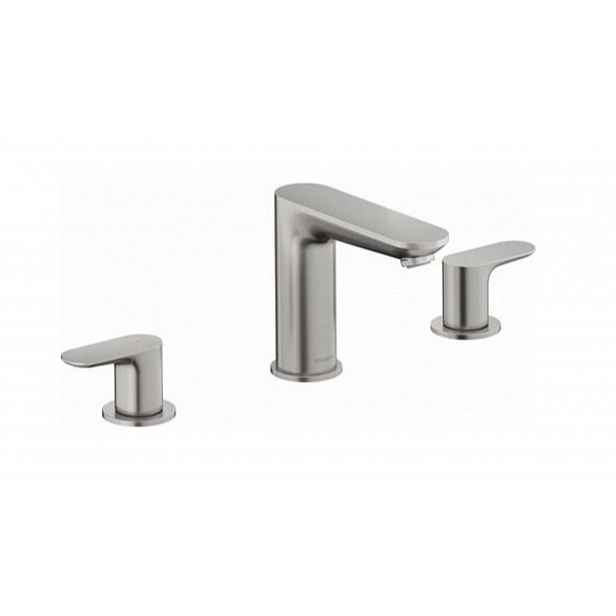 Duravit Wave - Umyvadlová baterie s výpustí Push-Open, 3-otvorová instalace, kartáčovaný nerez WA1060005070