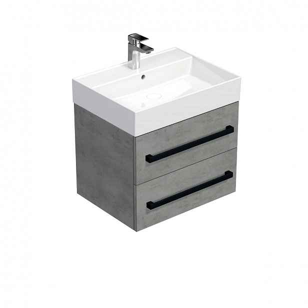 Koupelnová skříňka s černou úchytkou a umyvadlem SAT Cube Way 60x47,5x46 cm beton mat CUBE46C602BESAT