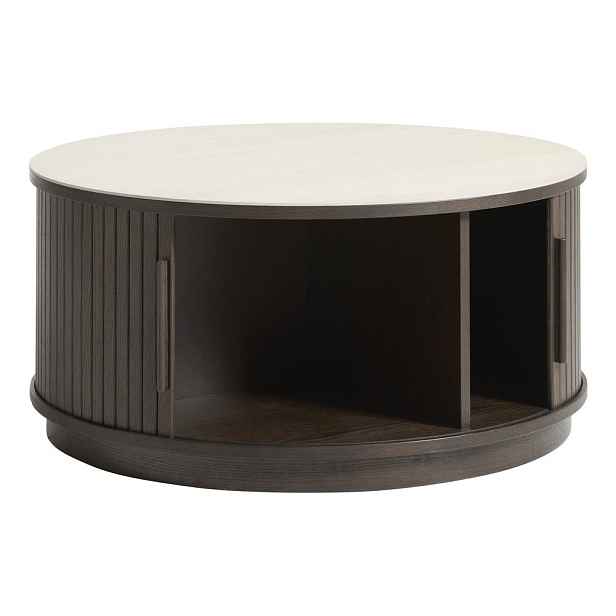 Kulatý konferenční stolek s keramickou deskou v tmavě přírodní barvě ø 85 cm Enna – Unique Furniture