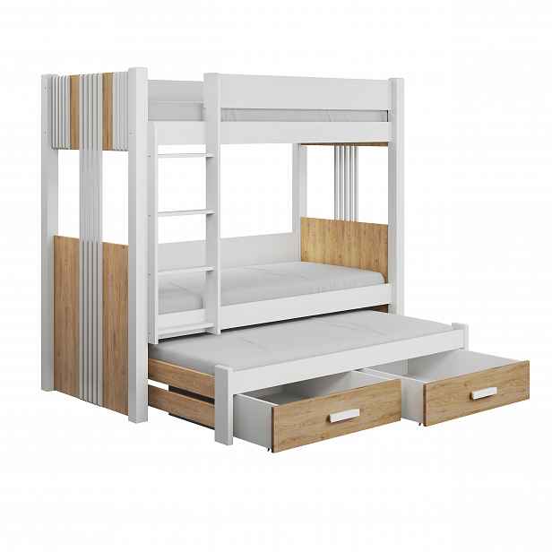Patrová postel pro tři 80x200 ELVA 2 - bílá / dub artisan, levé provedení